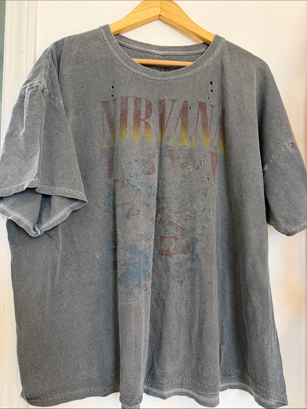 NIRVANA Faded Black Short-Sleeve Band Tee with Multicolor Logo